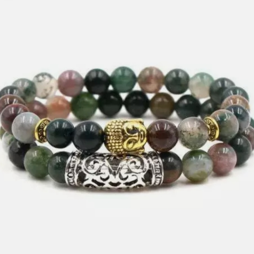 2pcs/set Natural stone agate  Stone Buddha bracele